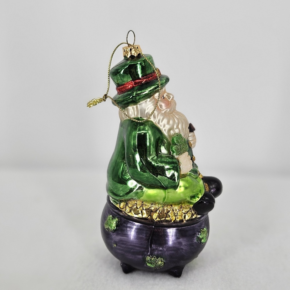 Blown‎ Glass Leprechaun Santa St Patrick's Day Christmas Ornament 6 In High - Picture 6 of 8